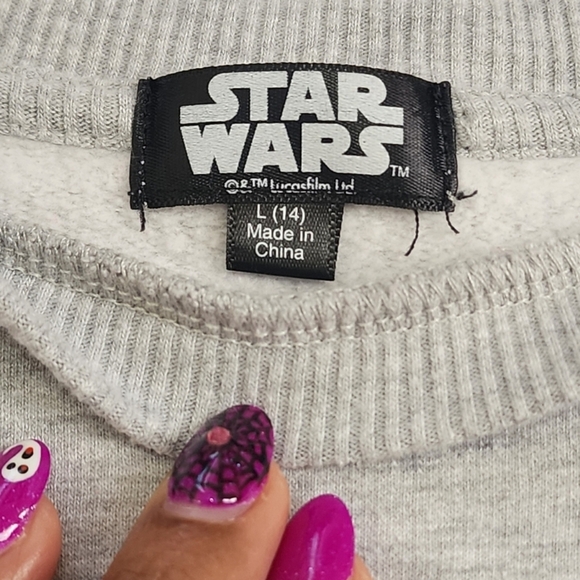 Star Wars Girls Gray/Green Kids Sweatshirt Baby Yoda Grogu Top, sz Lg (14) - Picture 4 of 12